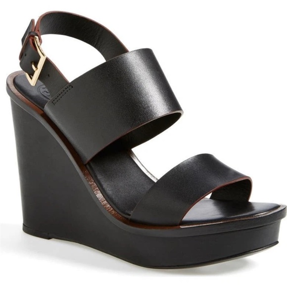 Tory Burch Lexington wedge leather black heels size 7.5 strappy sandal